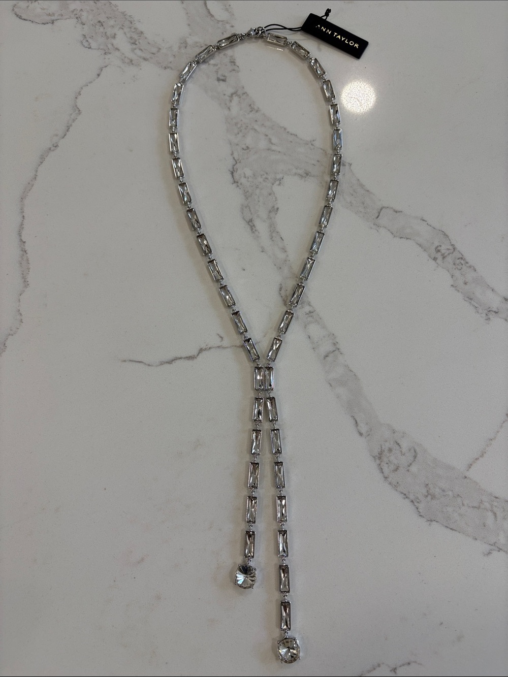 Ann Taylor Silver-Tone Crystal Rhinestone Y-Drop Necklace